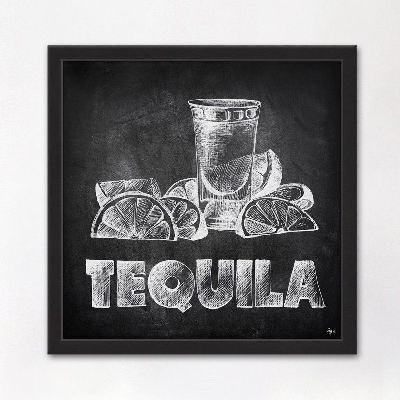 « tequila on tableau noir », reproduction de dessin encadrée, H 12 po x l 12 po x P 1,5 po