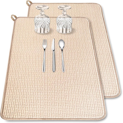 2 Pack XXL Large Microfiber Dish Drying Mat,24*17 Inch Absorbent Dish Drainer Kitchen Counter,Dish Drying Pad For Countertops,Sinks,Draining Racks(Beige)