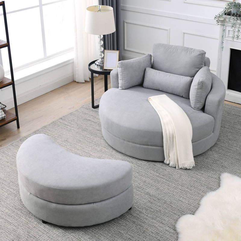 Elizandro 51 Wide, Swivel Chair, Lounge Club Chair with Storage Ottoman, Single Sofa Couch, Light Gray Fabric