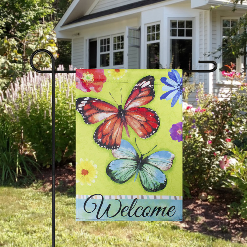 Drapeau floral d'extérieur Welcome Butterflies, H 18 po x l 12,5 po