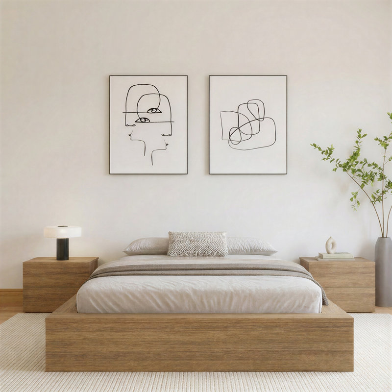 Hamdija Platform Bed, Queen, Brown Oak