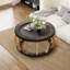 Table basse ronde ronde en bois massif de 35,43 po avec pieds courbés et table d'appoint Boho pour la salle à manger, la cuisine et le salon, brun noir-1469725519