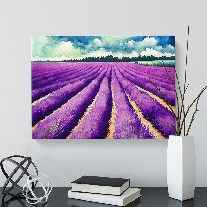 Lavender Field Watercolour Vol.5 - Wrapped Canvas, 40cm H x 60cm W x 3cm D