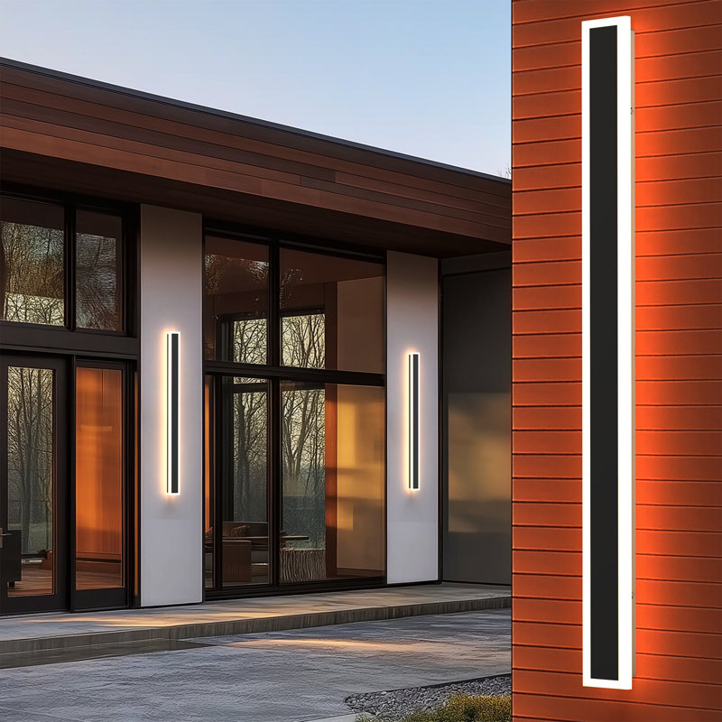 Aluminum Modern Linear IP65 Integrated LED Waterproof Hardwired Outdoor Wall Lights, Black/White, 35" H x 3" W x 1.8" D, 24