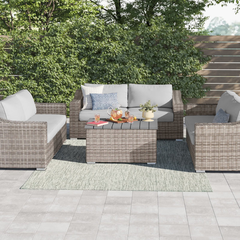 Dayse Fully Assembled 6 - Person Seating Group with Cushions | Convenient wicker patio sofa, Mixed Gray