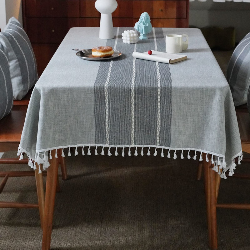 Byrge Striped Cotton Blend Tablecloth, 87" L x 55" D, Gray