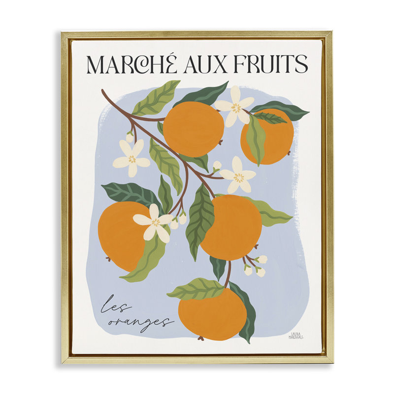"Marche aux oranges", art mural encadré par Wild Apple, Cadre flottant métallique doré, H 31 po x l 25 po