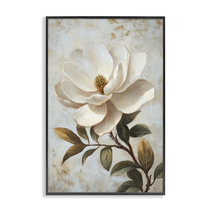 Giclée encadrée de fleurs de magnolia ouvertes, par Petal Prints Design, H 18 po x l 12 po, Giclée encadrée noir minuit