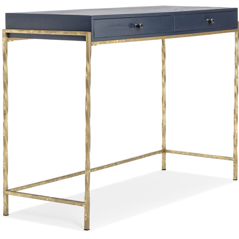 Navy Blue and Gold Wood Console Table with Storage