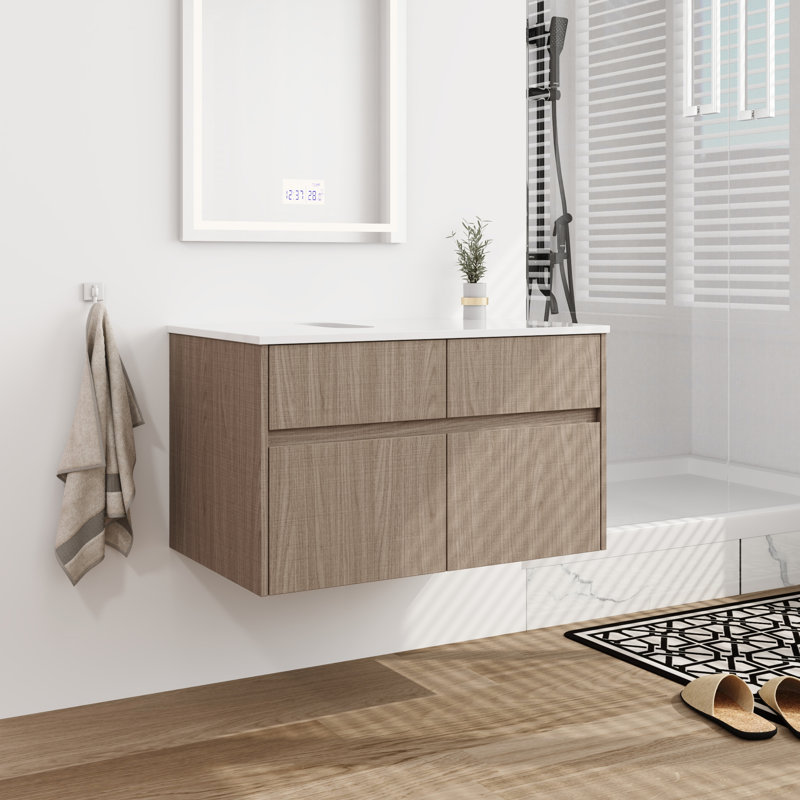 Base de meuble-lavabo simple 32 po sans lavabo Gresham, Noyer Bouguer