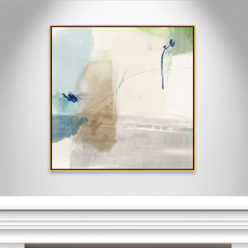 «Aquamarine Whispers II» par Casa Fine Arts, Toile avec cadre flottant or, Pas de tapis, H 41,5 po x l 41,5 po x P 2 po
