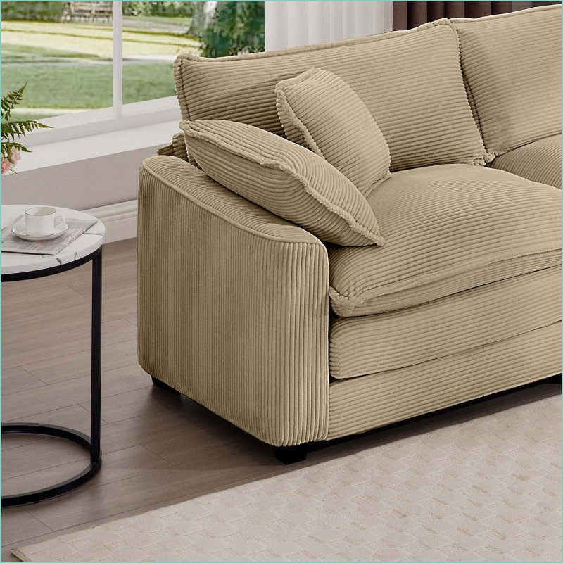 Sofas for Small Spaces, 2-Seater with Ottoman, Classic Modern Tan Corduroy | Tan | Corduroy, Tan Corduroy