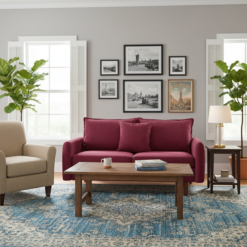 Sofa 56" Velvet Round Arm Loveseat, Burgundy