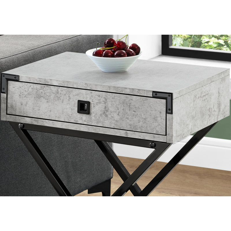 Table de chevet contemporaine avec finition stratifiée grise et détails en métal noir