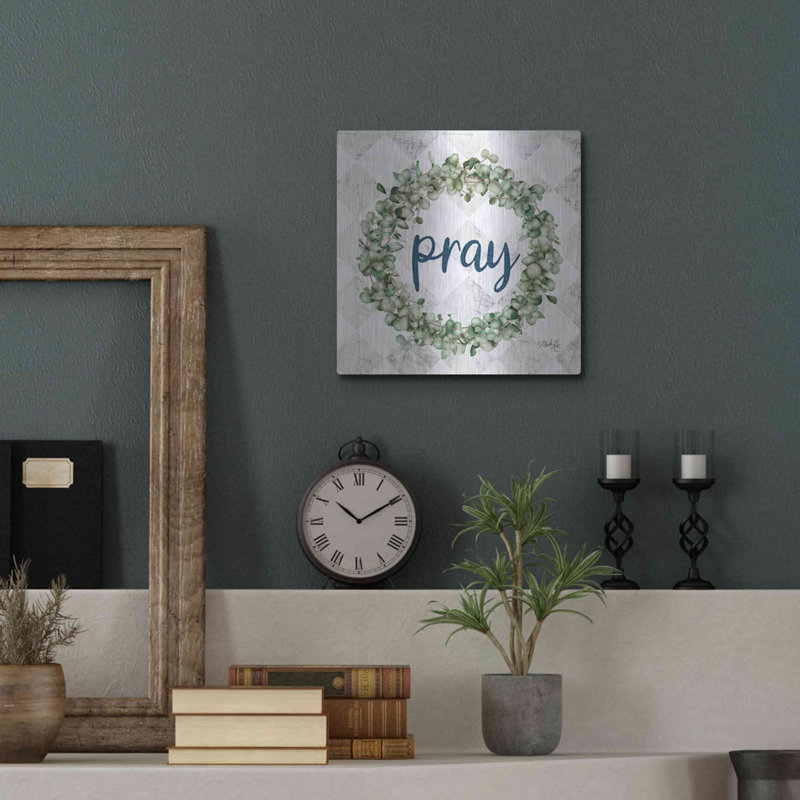 «Pray Eucalyptus Wreath» par Marla Rae, art mural en métal, H 12 po x l 12 po