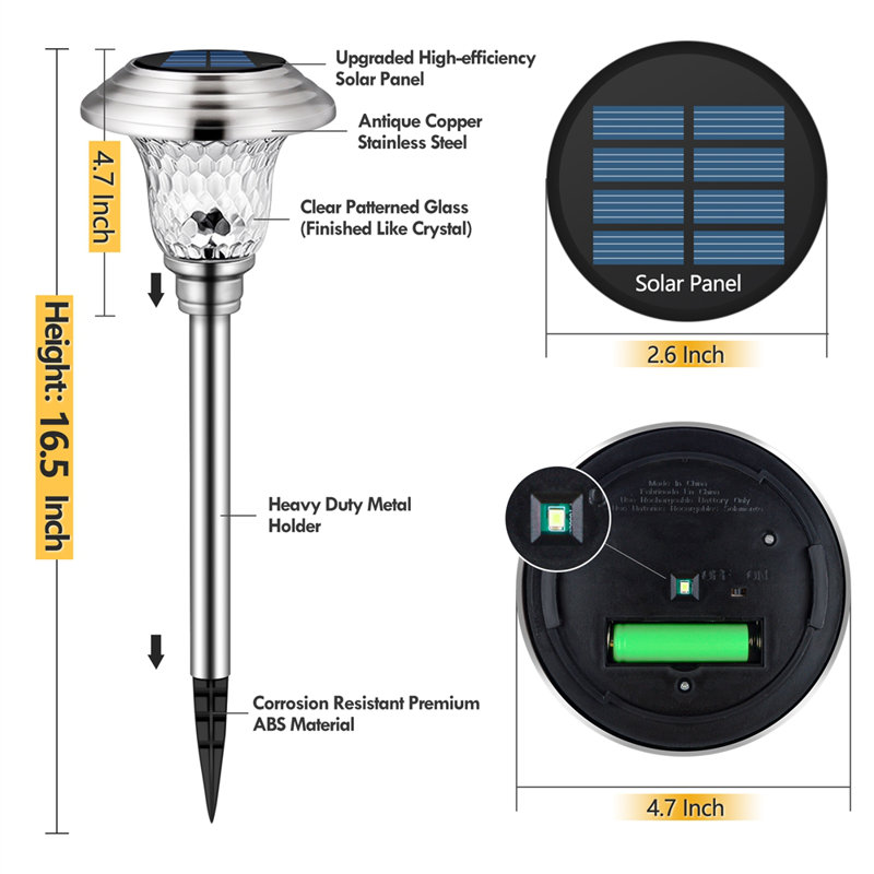 Lampe sur pied d'extérieur à énergie solaire 16,3 "à DEL intégrée, Argent