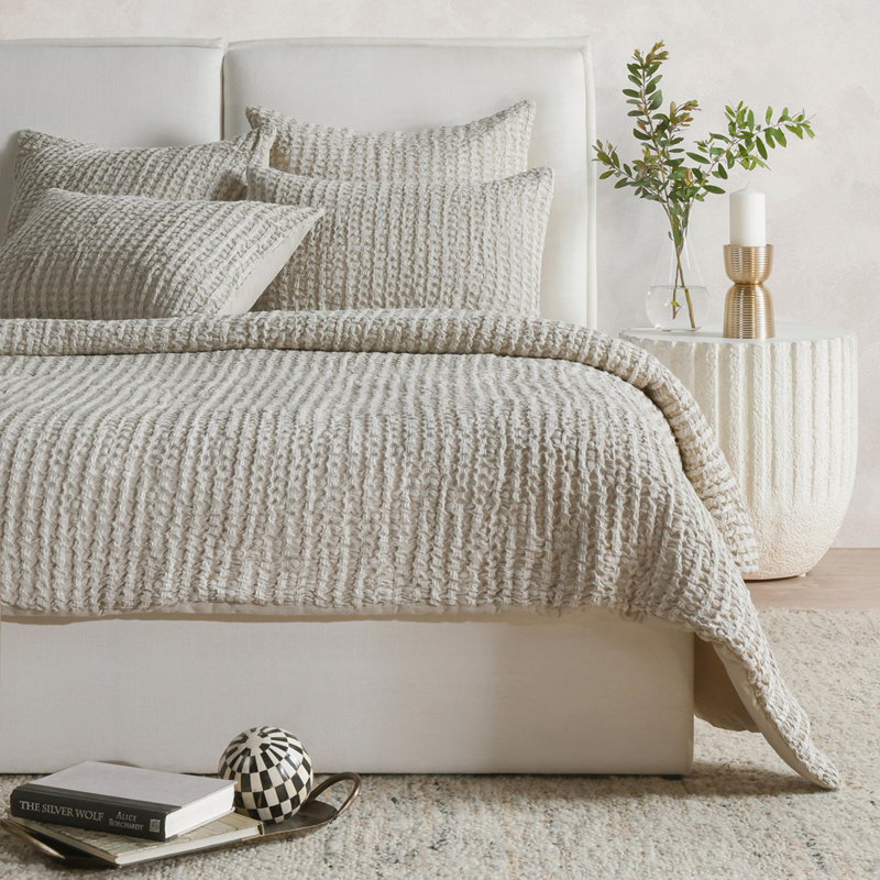 Colmar 4-Piece Linen Blend Quilt Set, Natural, King Quilt + 3 Euro Shams