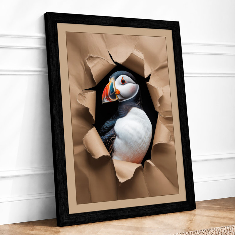 Puffin Breaks Through Modern - Framed Print, Black, A4 - 29.7 x 21.0 cm