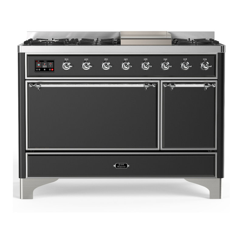 Majestic III Series 48 Inch Dual Fuel Range with 5 Sealed Burners, Griddle, Frenchtop in Matte Graphite (Natural Gas, Burnished Trim)