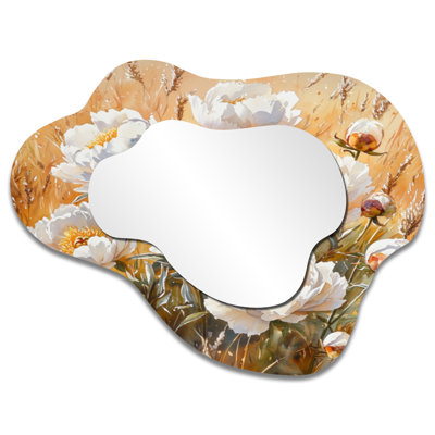 Peonies In The Warm Autumn Field I - Peonies Asymmetrical Decorative Mirror, Traditional irregular Wall Mirror, Printed on Metal