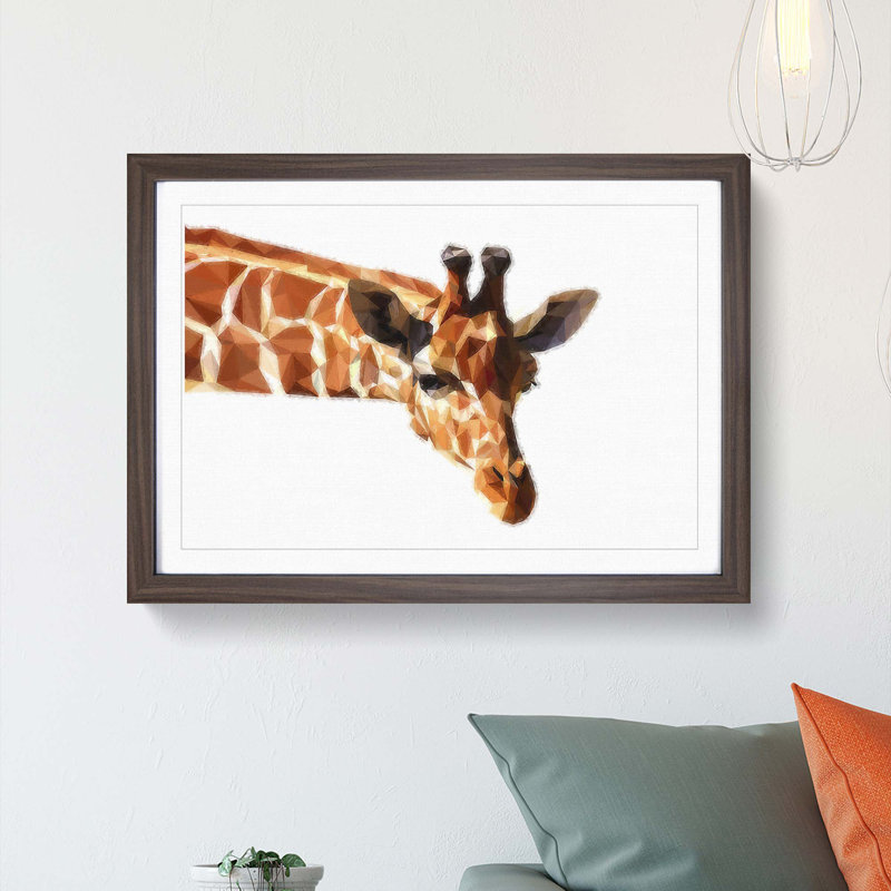 Geometric Giraffe in Abstract - Framed Print, Walnut Framed, 62cm H x 87cm W x 2cm D