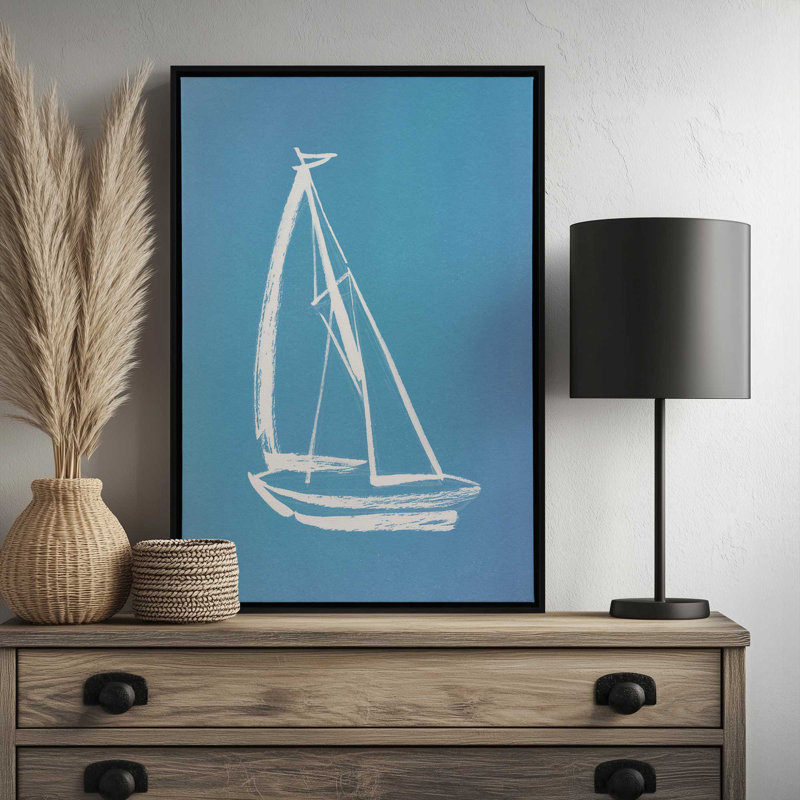 Reproduction d'art d'un voilier bleu par Intemporalis, H 24 po x l 18 po, Noir