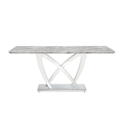 Exquisite 70" Marble Kitchen Table With Polished Edges And - Legs, Ideal For Spaces Stainless Steel Structure, Decoration