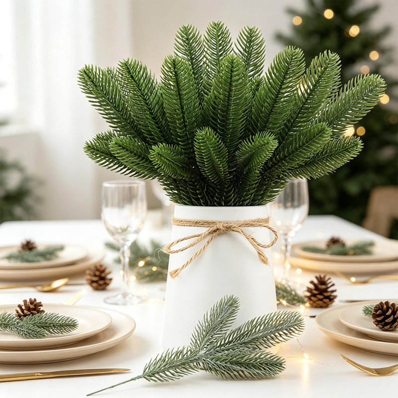 Ensemble de 48 branches de pin artificielles, tiges flexibles de 26 cm, en plastique imperméable, idéales pour la confection de couronnes de Noël, de sapins et de décorations de fêtes.