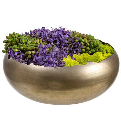 5"Hx8.5"Wx8.5"L Berries/Statice/Pompon In Metal Bowl