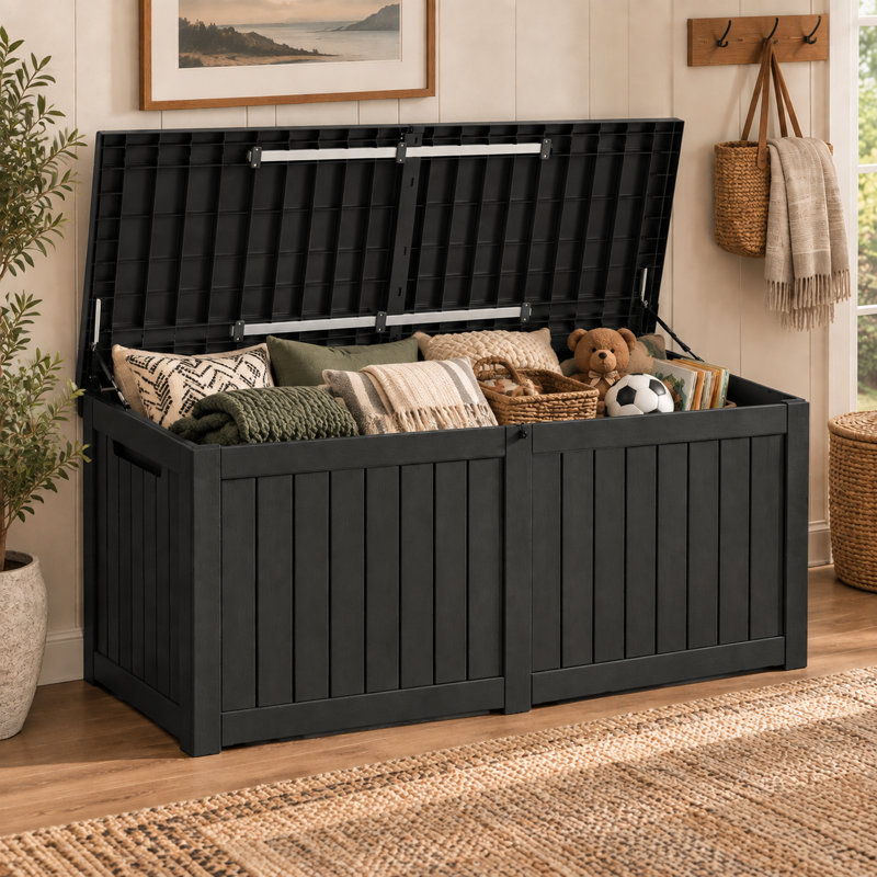 Boîte de rangement extérieure en résine résistante aux intempéries verrouillable 270 gallons MINDYES, très grand contenant pour coussins de patio, outils de jardin et outils de camping