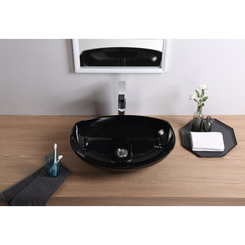 Vitreous China Oval Vessel Bathroom Sink, Black