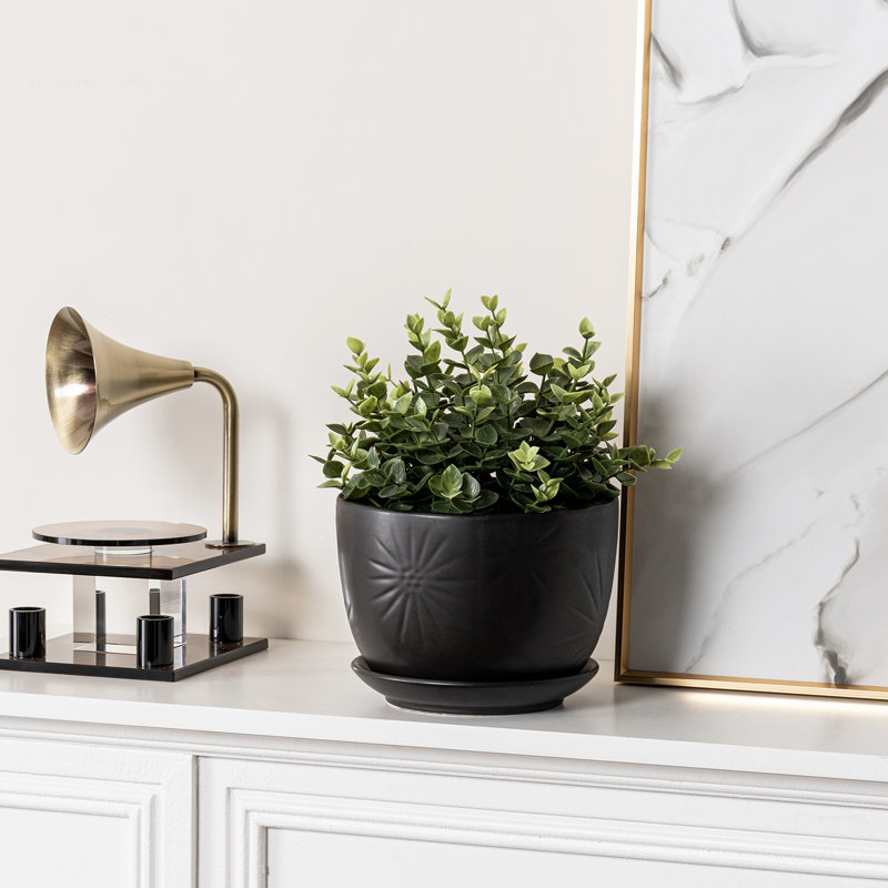 Pot de fleurs d'intérieur en céramique noir mat
