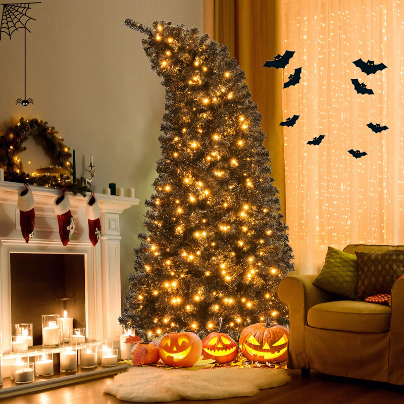 7 Ft Artificial Halloween Tree With Bendable Top Section 1050 Branch Tips 340 Lights