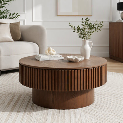 31.5'' Round Coffee Table with Storage Solid Wood Veneered Modern Coffee Table Accent Tea Table