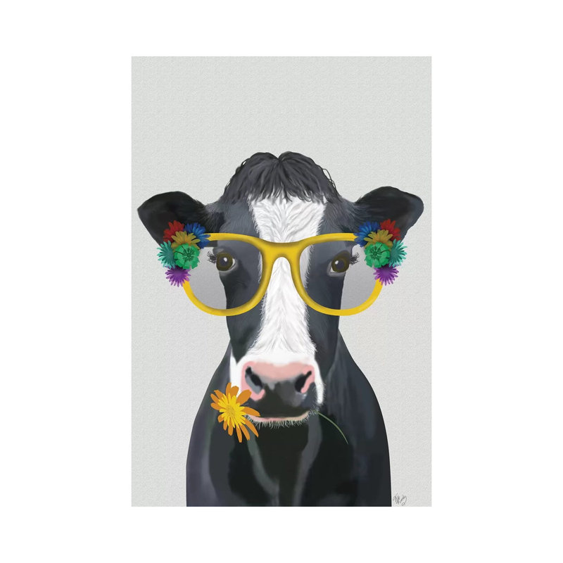 Cow and Flower Glasses 1 Piece Wrapped Canvas Wall Art, 20.32 cm H x 30.48 cm W
