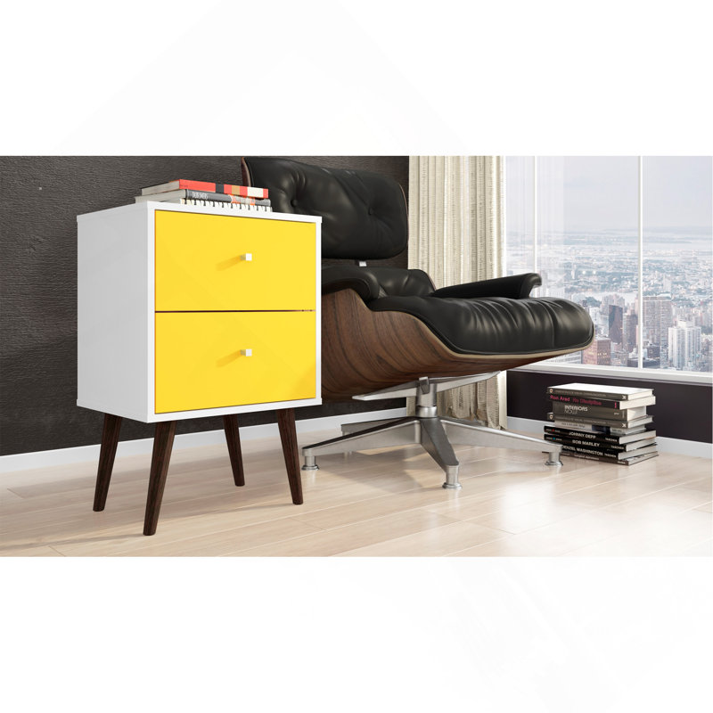 18" Nightstand in White and Yellow (2-Drawer), Yellow/White