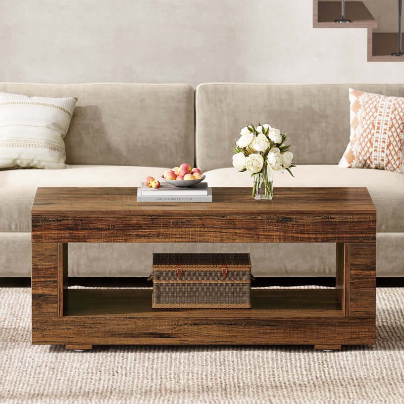 43.3" Coffee Table For Living Room, Modern Farmhouse Coffee Table With Storage
