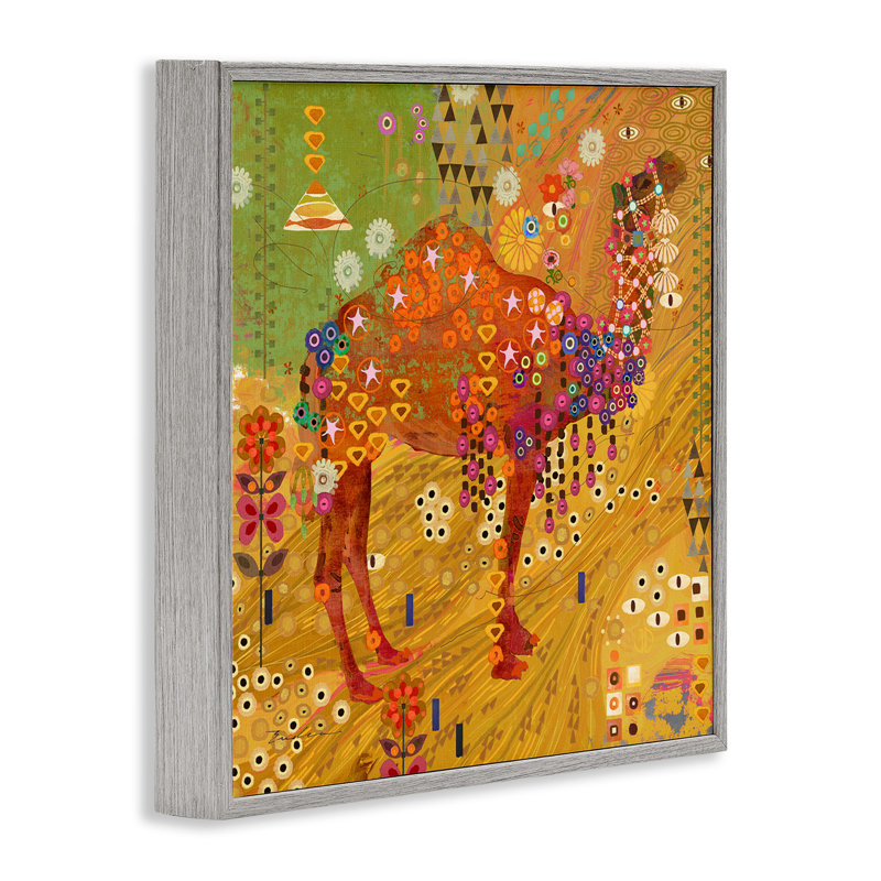 " Boho Patterned Camel ", Farmhouse Gray Framed Giclee, 17" H x 17" W x 1.5" D