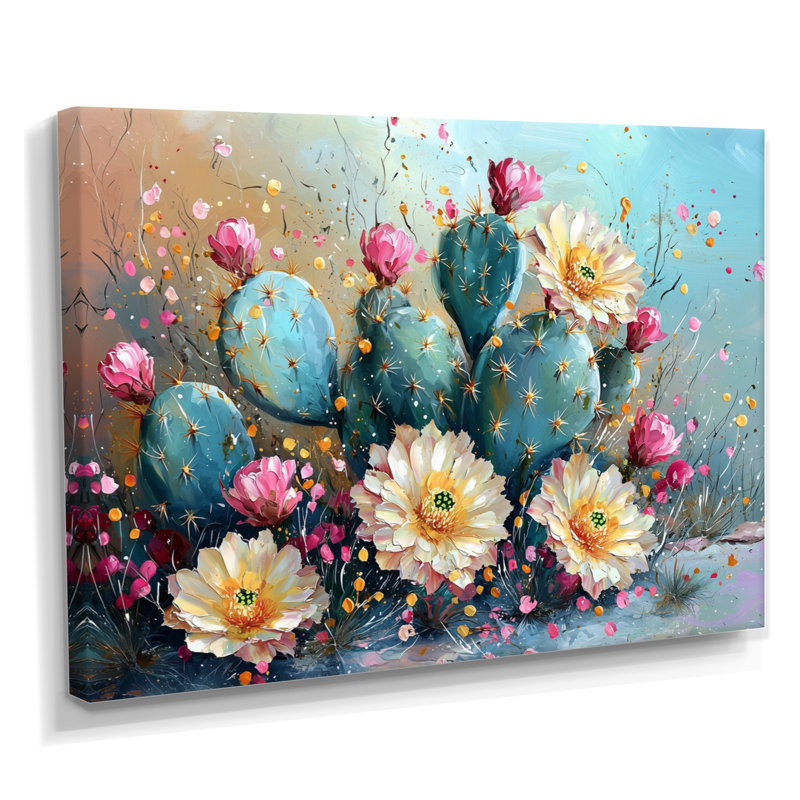 Cactus jaune et vert - Cactus, art mural, H 24 po x l 32 po, Toile tendue sur cadre, Ne s’applique pas