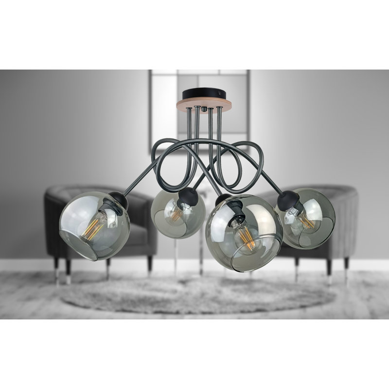 Bernadett Glass Semi Flush Mount, Black