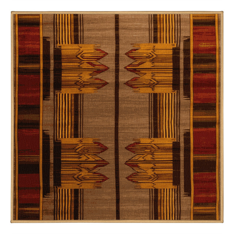 Machine Washable Art Deco Brown Area Rug, Square 7'