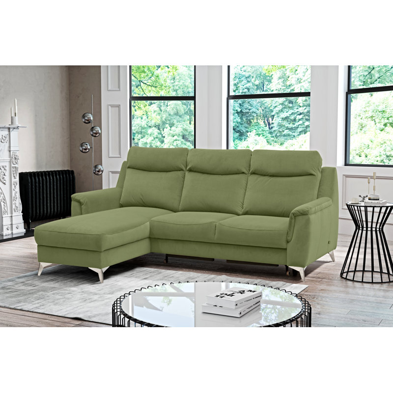 Izola 3 Seater Velvet Sofa Bed, Left Hand Facing, Green Grey