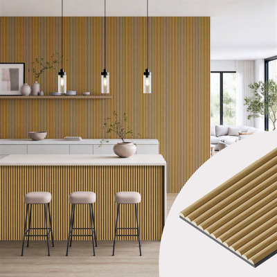 4pc x 106 in. x 11.8 in. Fluted Semi-Circle Wood Shiplap Wall Panels, 3D Wall Paneling for Interior Accent Walls (total coverage 34.68 sq. ft./Set)