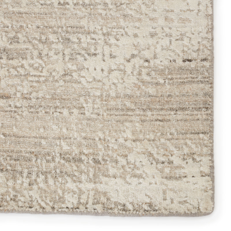 Tapis abstrait gris / ivoire tissé à la main, Rectangle 5 pi x 8 pi