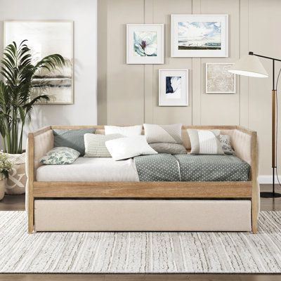 1pc Modern Daybed with Pull-out Trundle Boucle Tufted Bedroom Living Room Transitional Style Furniture