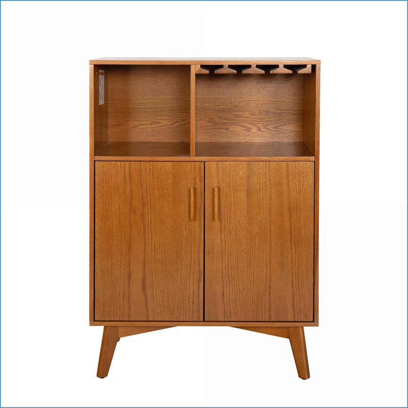 Buffet bahut | Armoire à vin rustique 31,5 "avec support, support en verre Tablettes | Panneau de fibres à densité moyenne, pieds en bois massif