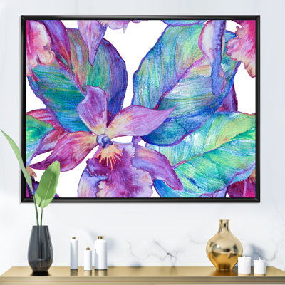 Turquoise et orchidée mauve - peinture sur toile
