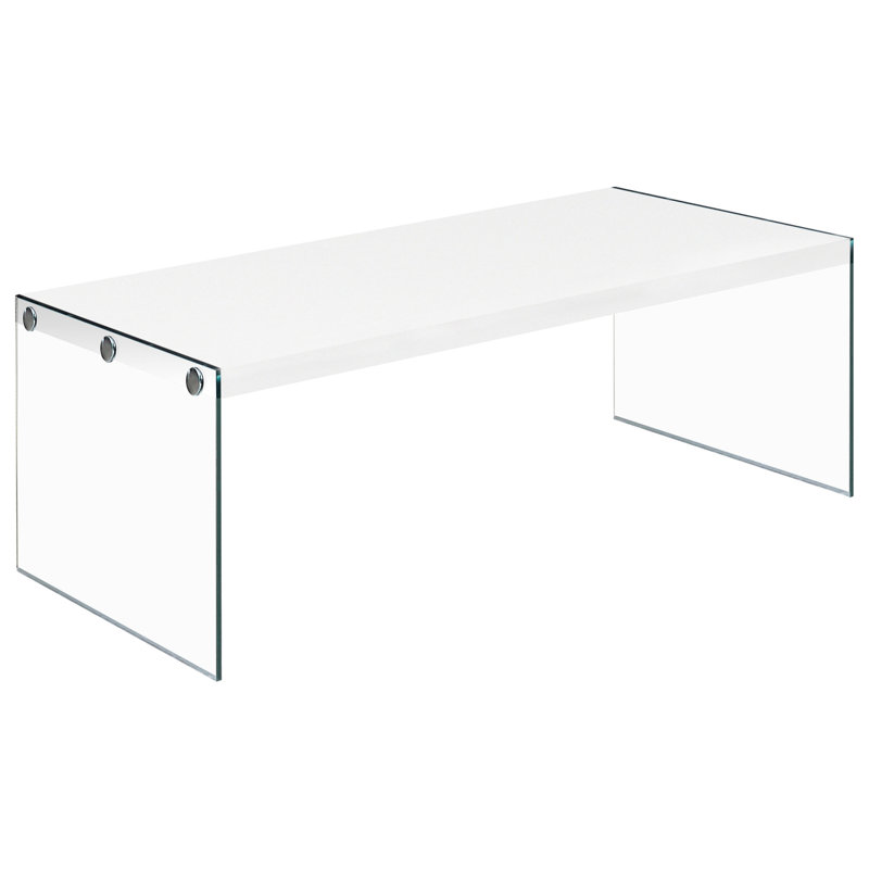 Table basse, accent, cocktail, rectangulaire, salon, L 44 po, stratifié, verre trempé, contemporain, moderne