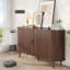 Armoire de rangement 59 "avec prise de courant et portes coulissantes Tambour, armoire de style Mid-Century moderne avec tiroirs et tablettes, armoire de rangement cannelée pour salle à manger, couloir, salon, meuble télé haut en noyer