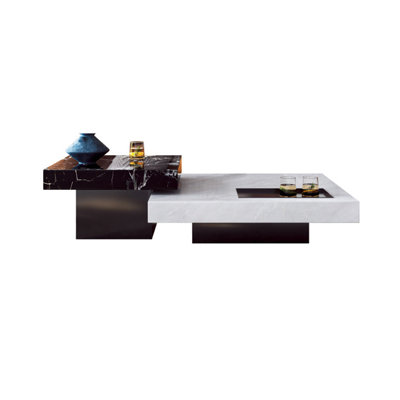 43.31"Modern Minimalist Luxury Stone Black & White Coffee Table